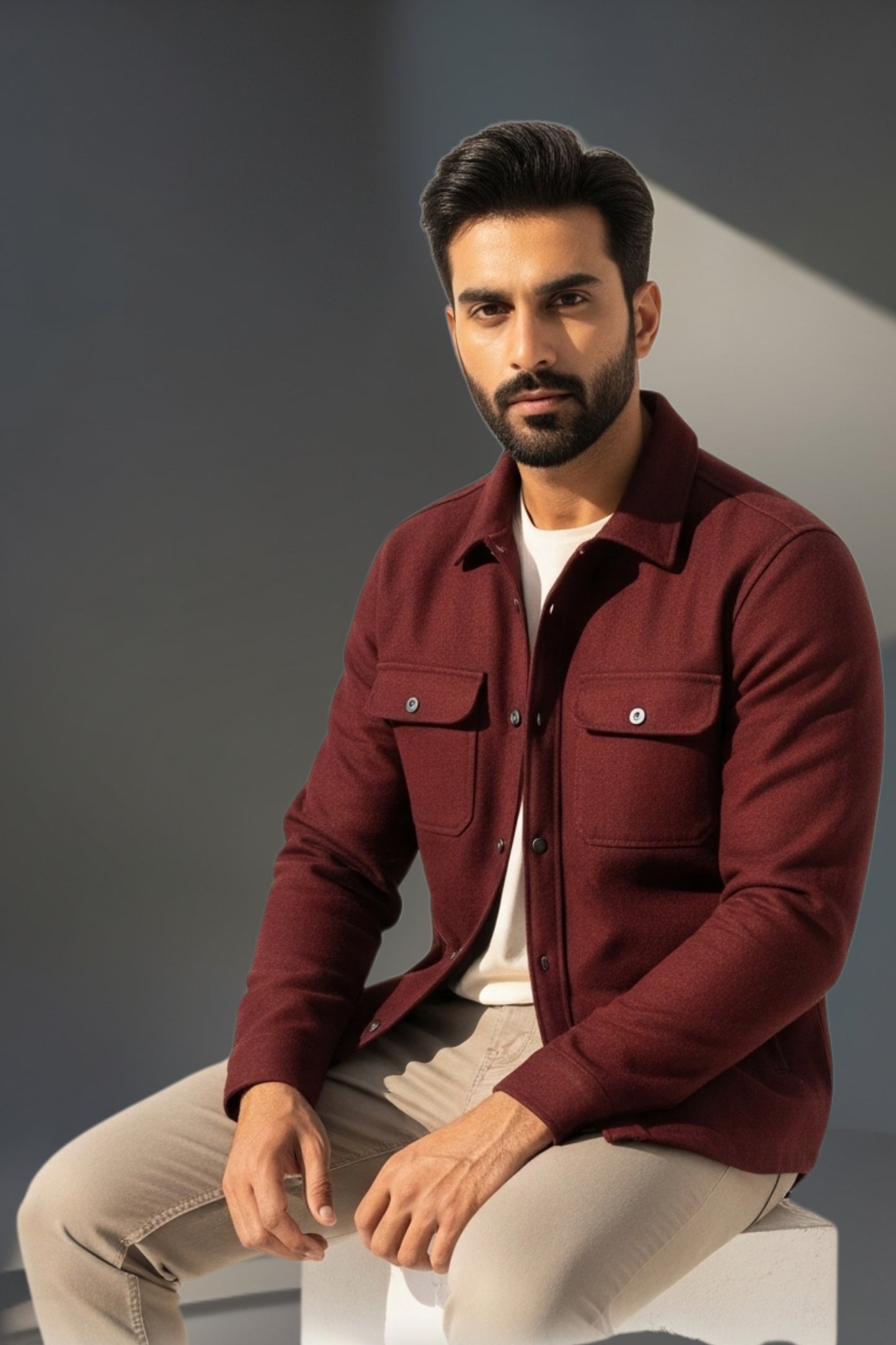 burgundy wool-blend shacket