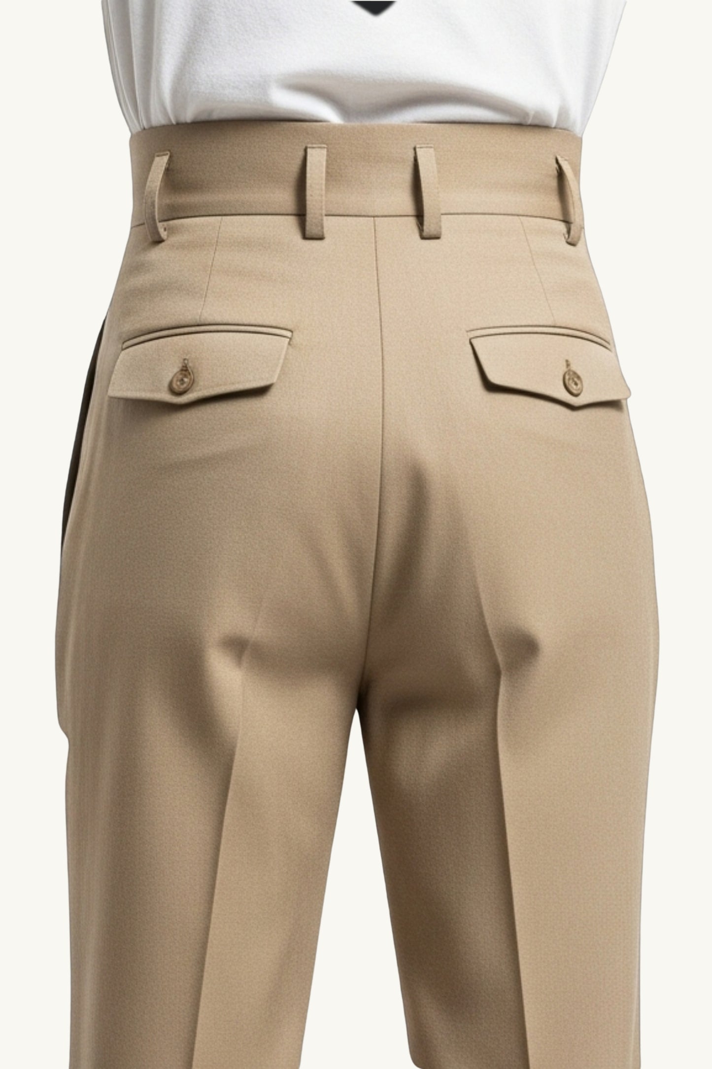 Beige Double-Pleated Gurkha Pants