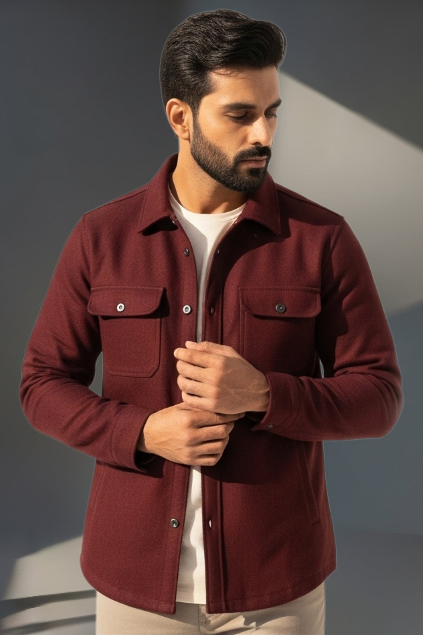 burgundy wool-blend shacket
