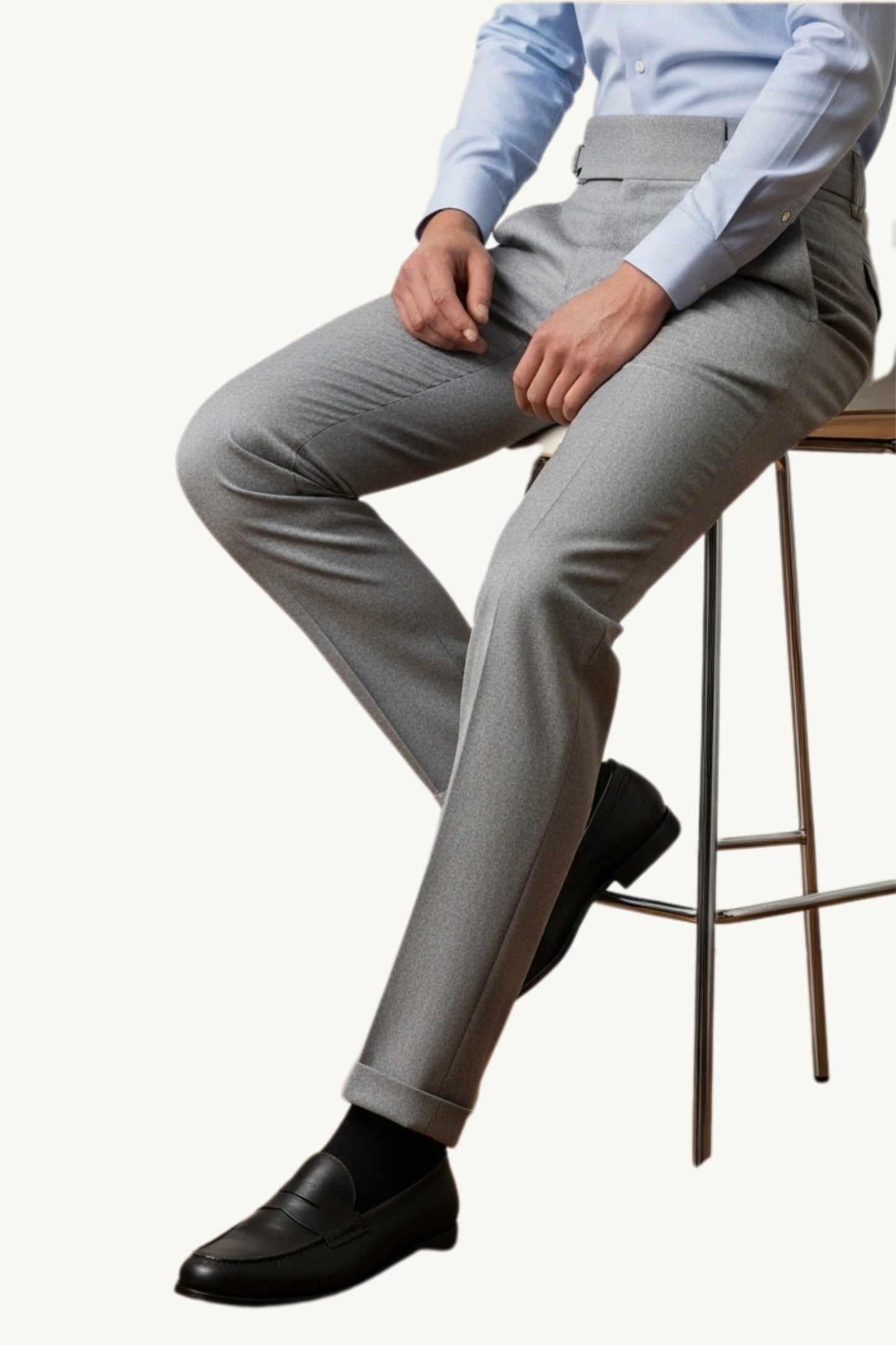 Light Grey Double Pleated Gurkha Trousers