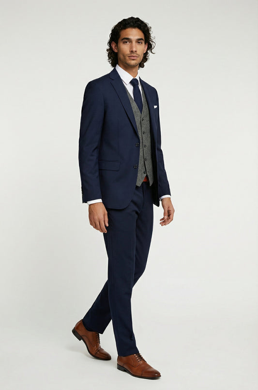 Navy blue Terry Rayon 3-piece suit