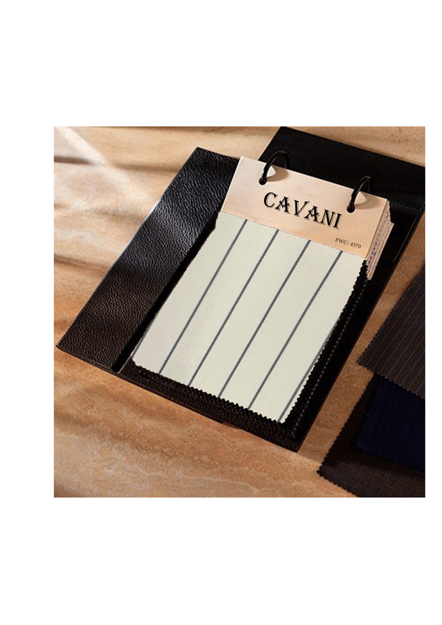 Notebook with Cavani branding on a wooden surface