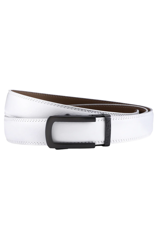 White belt with a black buckle on a white background