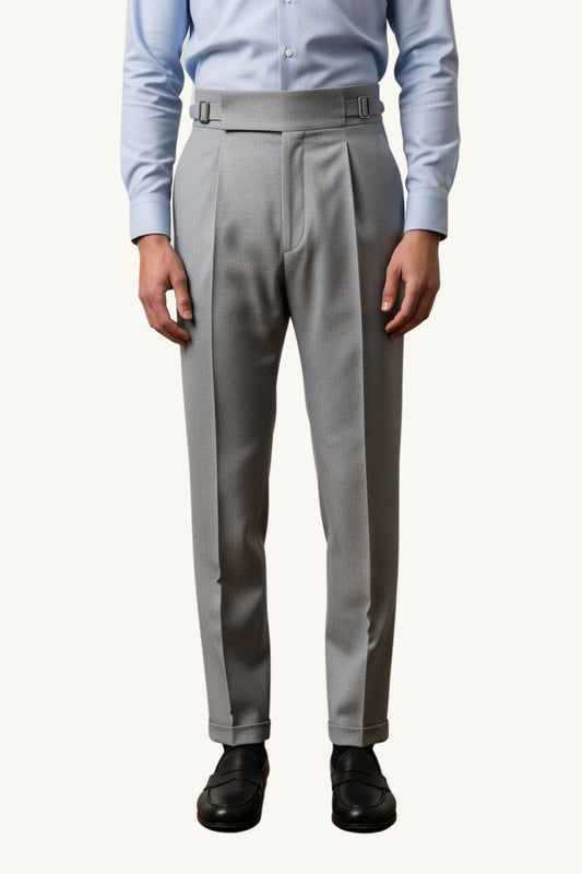 Light Grey Double Pleated Gurkha Trousers