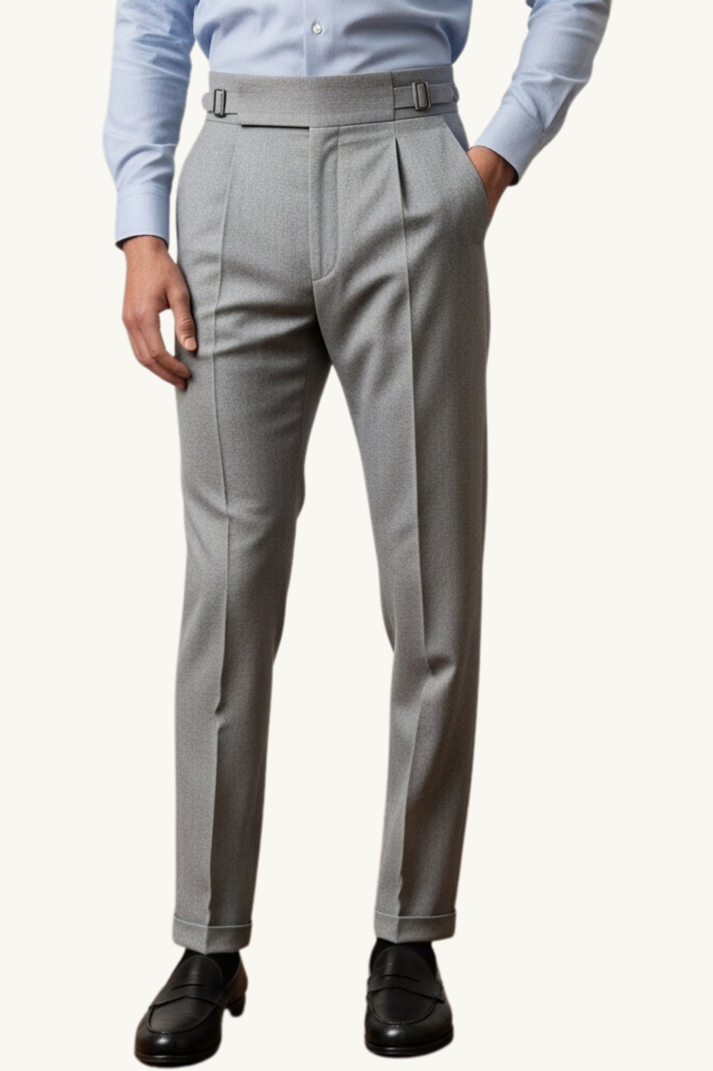 Light Grey Double Pleated Gurkha Trousers