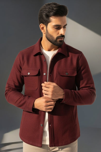 burgundy wool-blend shacket