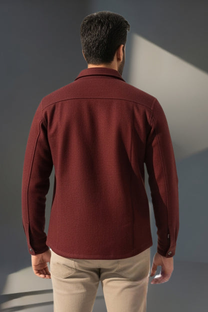 burgundy wool-blend shacket