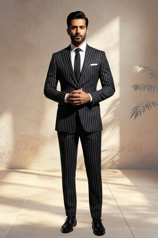 2 Piece Black Stripes Suit