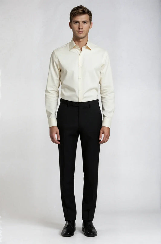 Classic Ivory Shirt – a timeless ivory shirt featuring a bespoke tailored fit with a clean, refined silhouette, crafted for elegant formal and smart occasion wear.