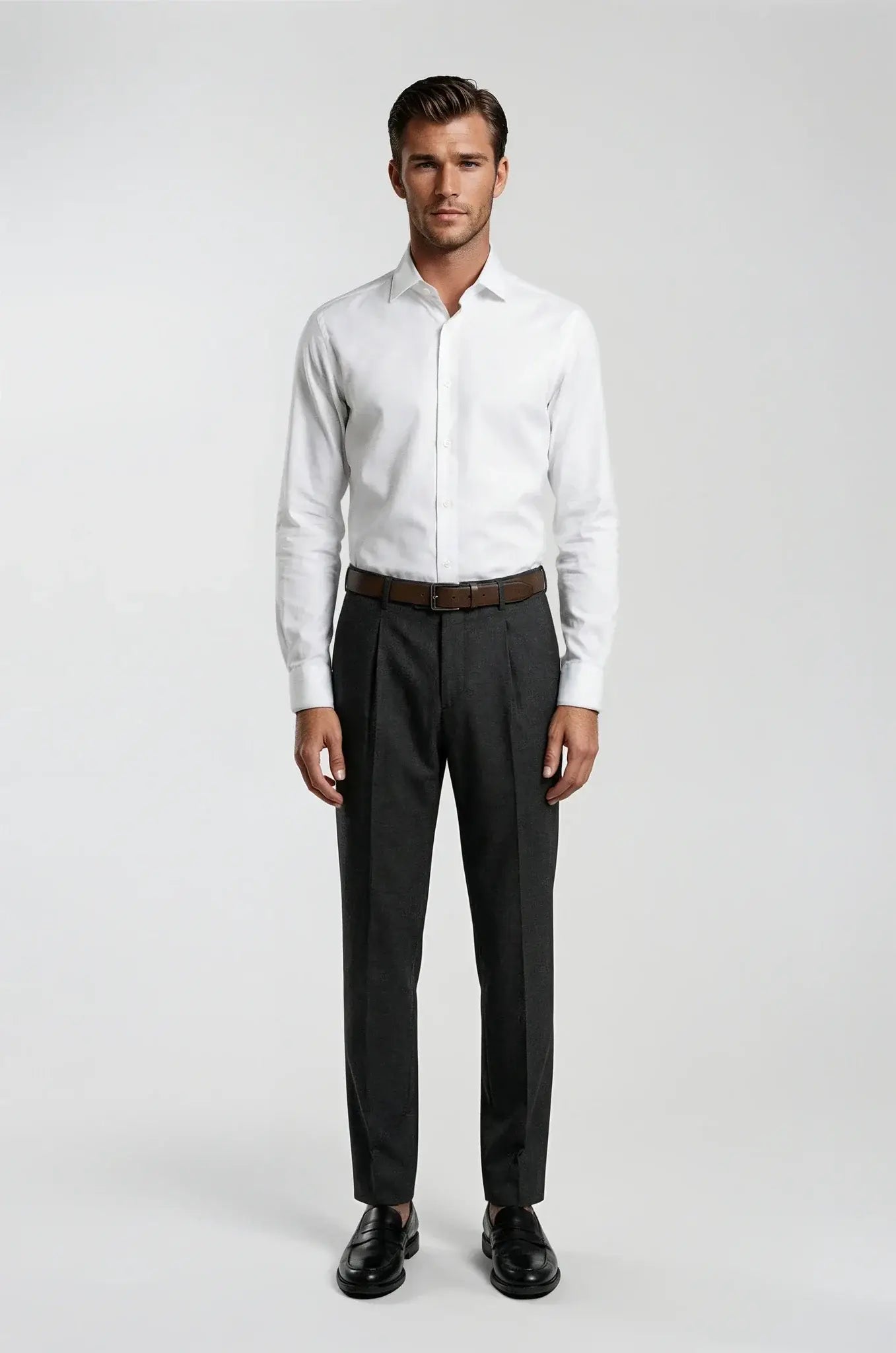 Blutailor Dark Grey Formal Trouser – a sophisticated dark grey trouser featuring a bespoke tailored fit with a sharp, structured silhouette, crafted for timeless formal and professional elegance.