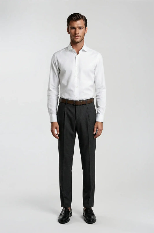 Blutailor Dark Grey Formal Trouser – a sophisticated dark grey trouser featuring a bespoke tailored fit with a sharp, structured silhouette, crafted for timeless formal and professional elegance.