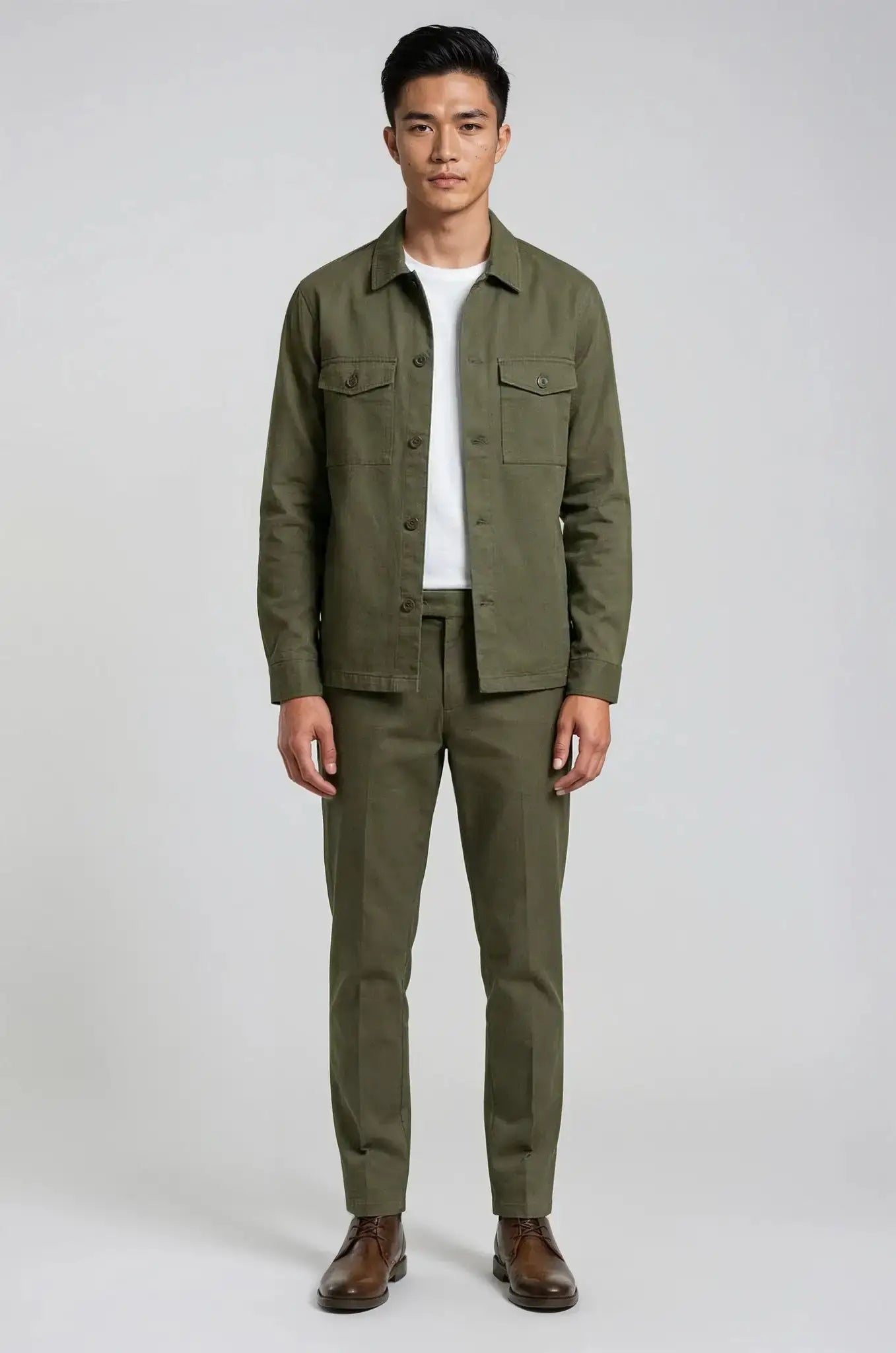 Blutailor Olive Jacket – a sophisticated olive-toned jacket featuring a bespoke tailored fit, crafted for a sharp silhouette and elevated smart-casual elegance.