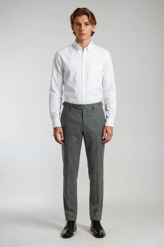 Oxford Button Down White Shirt – a crisp white shirt featuring a custom tailored fit with a classic button-down collar, crafted for versatile smart-casual and formal sophistication.