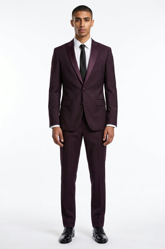 Blutailor Plum Noir 2 piece tuxedo in premium fabric with a custom tailored fit, featuring a sleek blazer and matching trousers for a rich and sophisticated formal look.