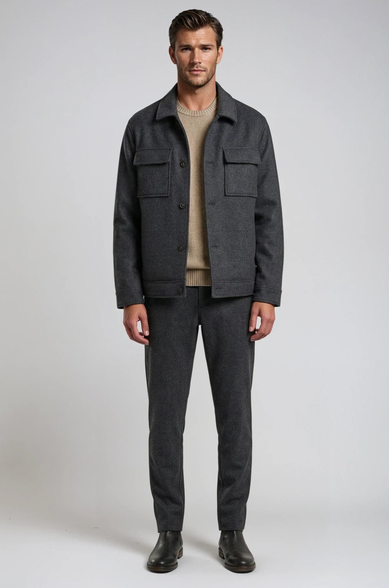 Wool Blend Charcoal Shacket