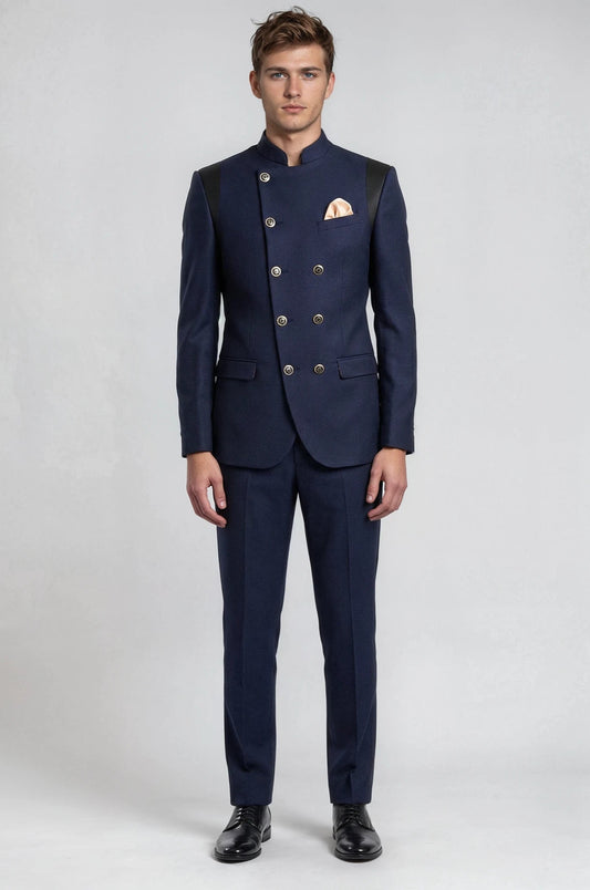 Textured Navy Double Breasted Suit