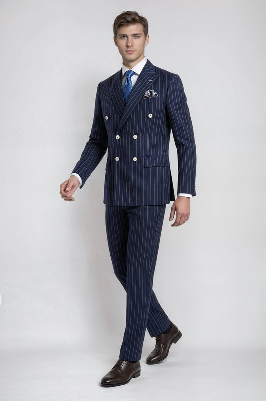 Pinstripe Navy Double Breasted Suit