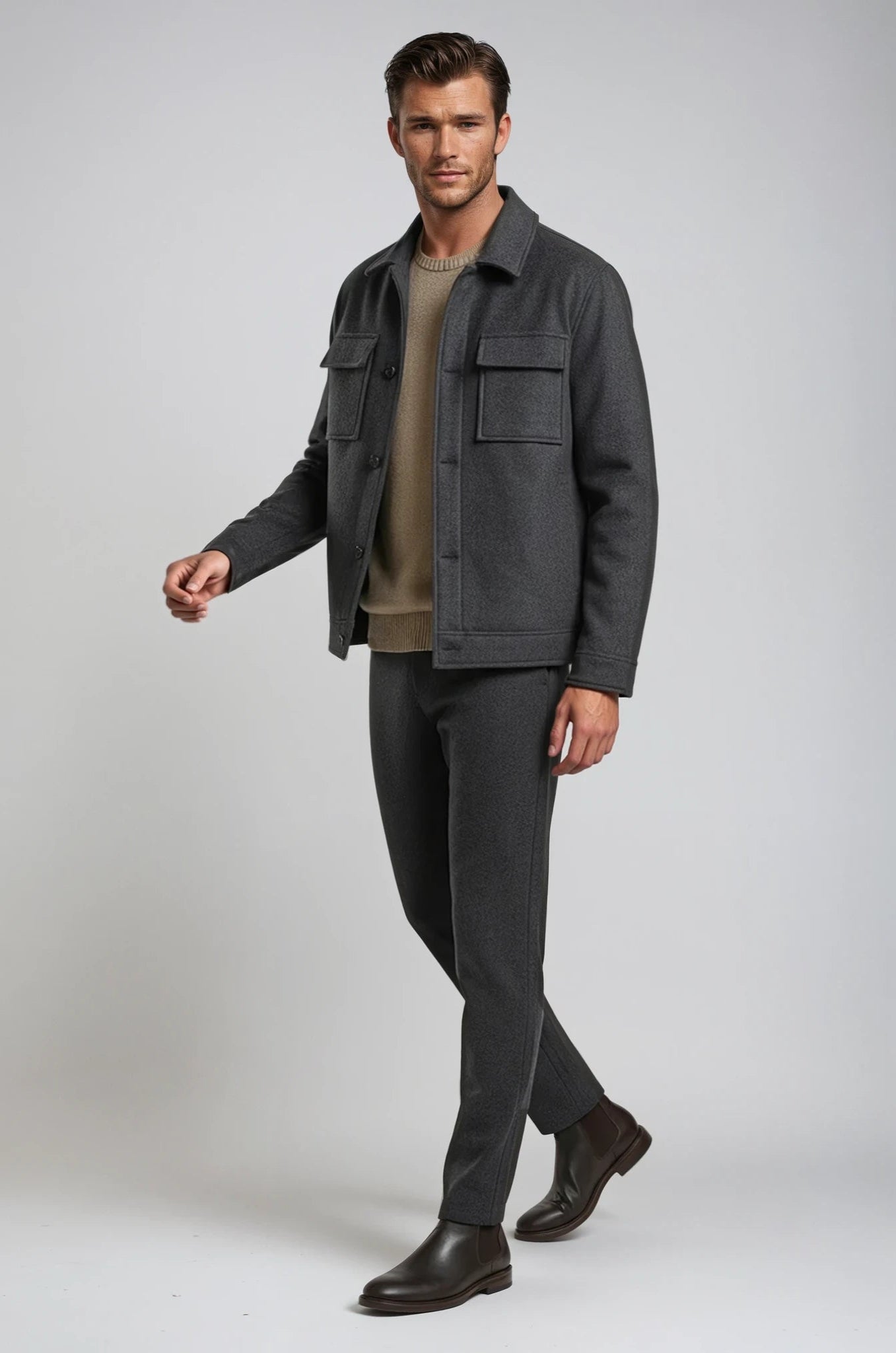 Wool Blend Charcoal Shacket