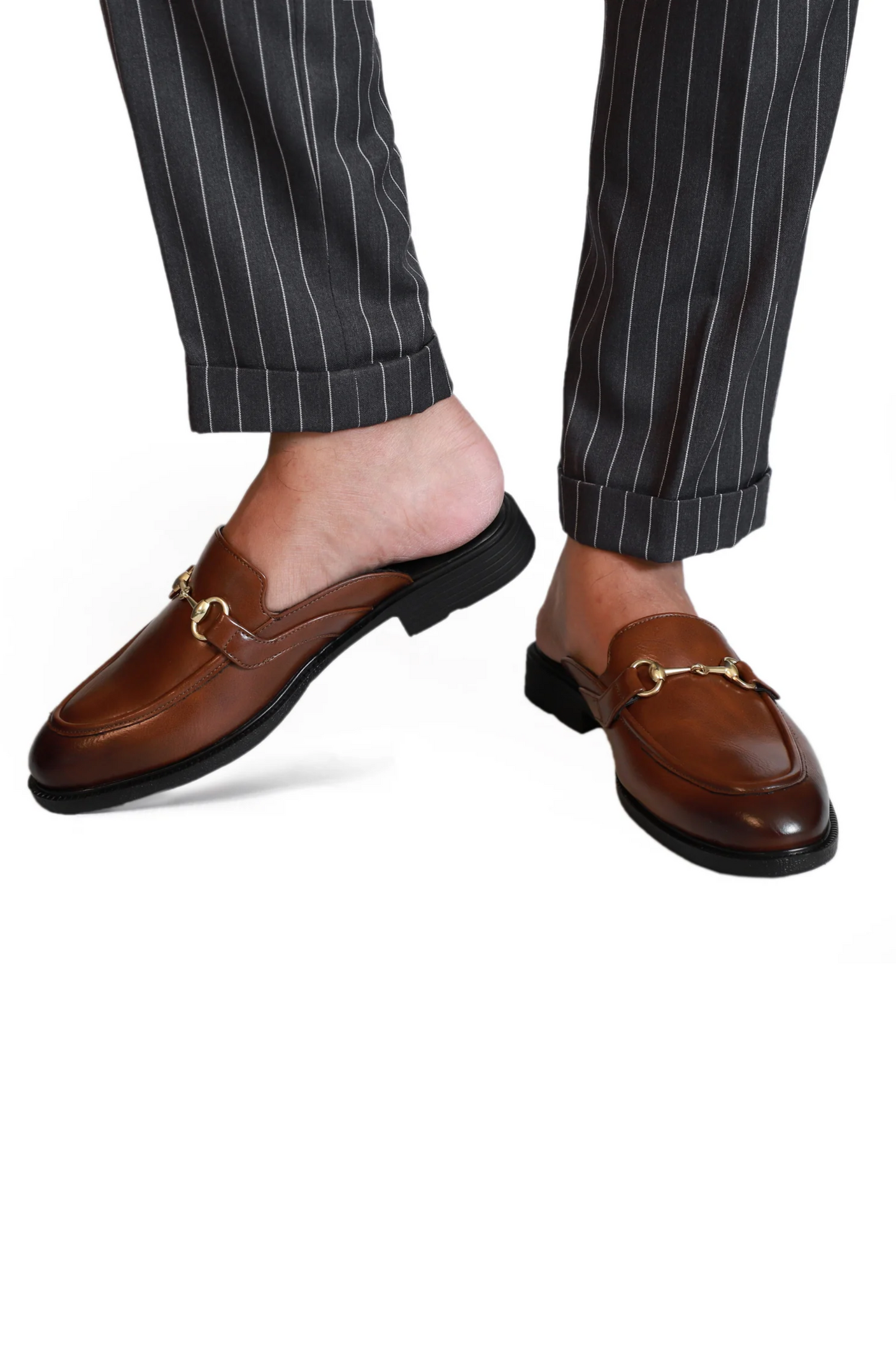 Tan Brown Horsebit Mule