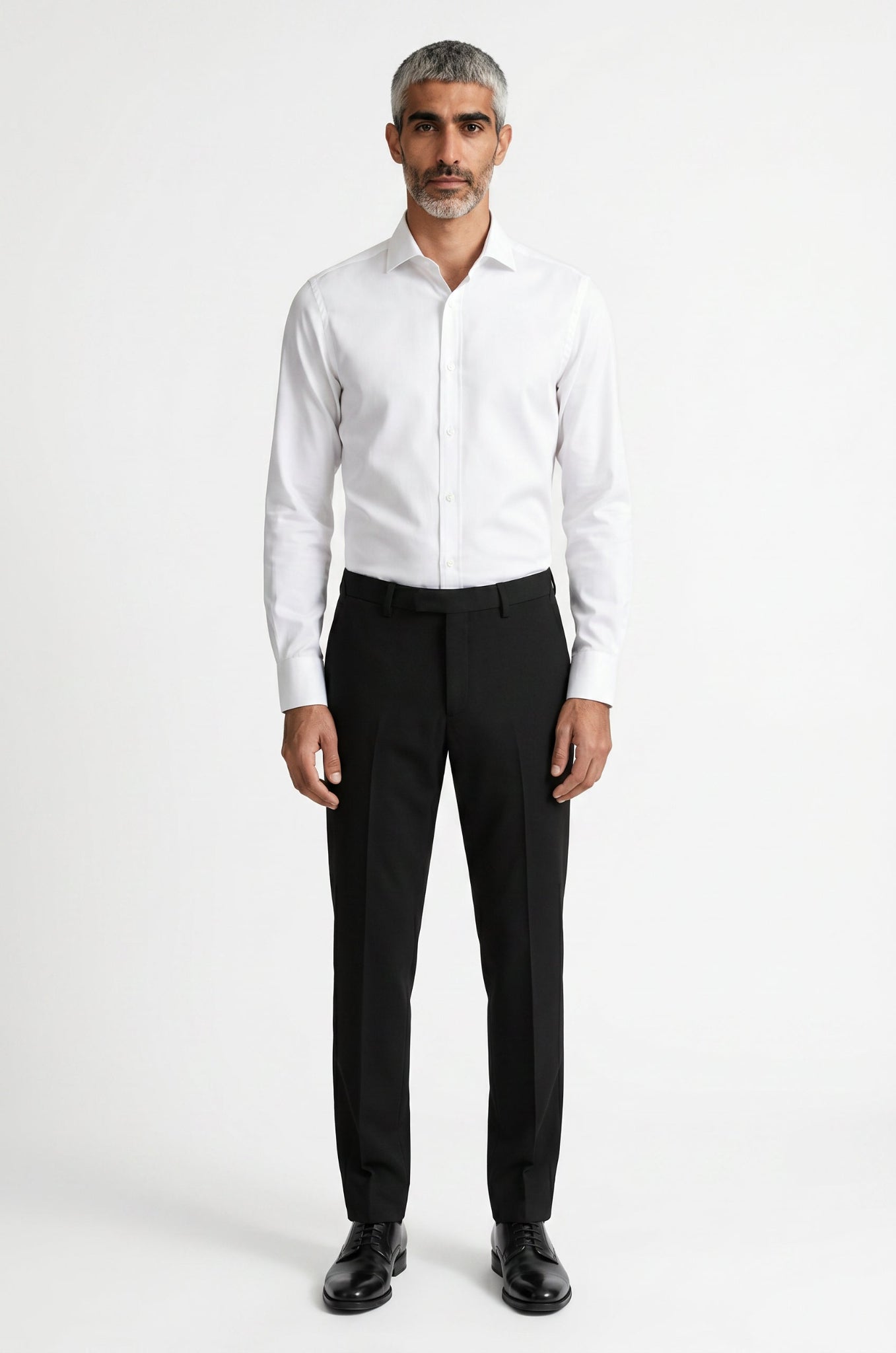 Men's White Italian Cutaway Collar Shirt crafted from premium Giza cotton, featuring a crisp white finish, tailored fit, elegant Italian cutaway collar, and a sophisticated design ideal for formal, business, and special occasion wear.