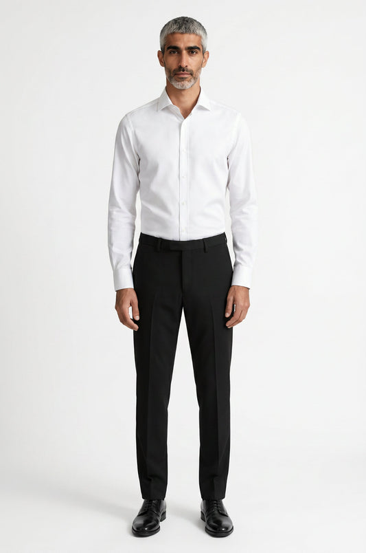 Men's White Italian Cutaway Collar Shirt crafted from premium Giza cotton, featuring a crisp white finish, tailored fit, elegant Italian cutaway collar, and a sophisticated design ideal for formal, business, and special occasion wear.