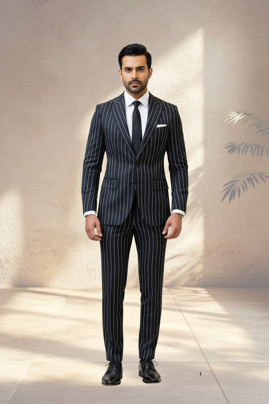 2 Piece Black Stripes Suit