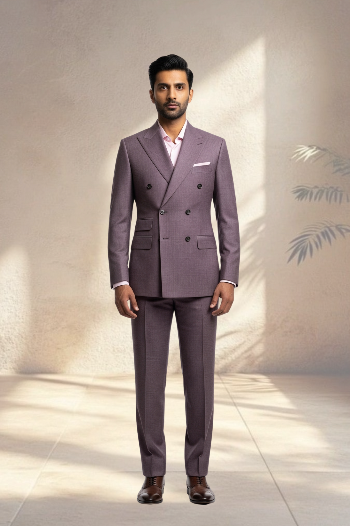 Man wearing a gray suit standing against a neutral background