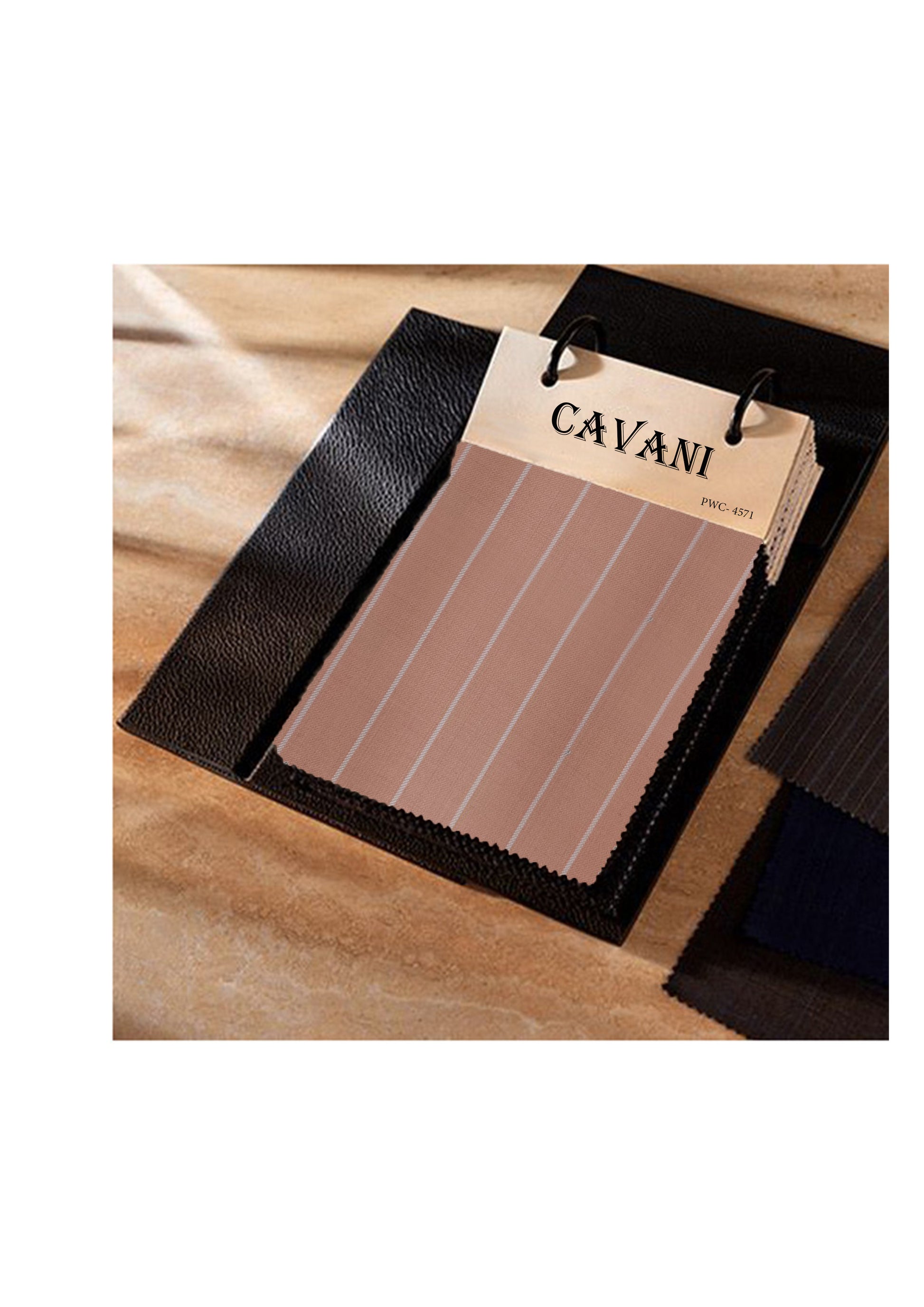 Cavani fabric swatch on a wooden surface